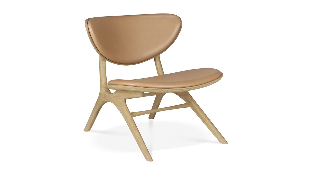 Ąžuolinis fotelis Eye su konjako spalvos odine sėdyne, Ethnicraft