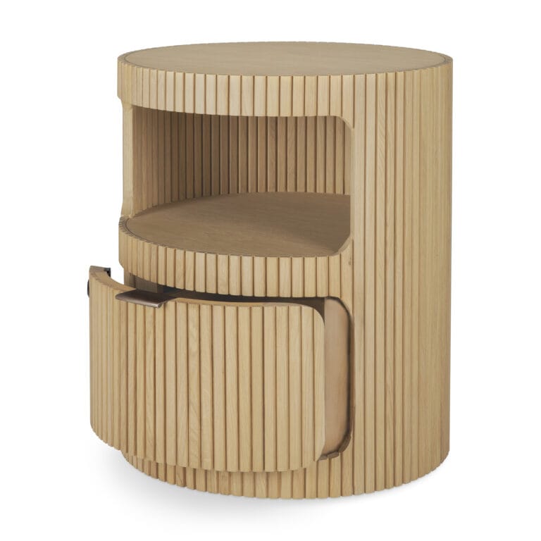 50793 Šoninis staliukas Boomerang 45x45x55h cm šviesaus medžio ąžuolo. Apvalus. Tinkamas naudoti kaip naktinė spintelė (4)