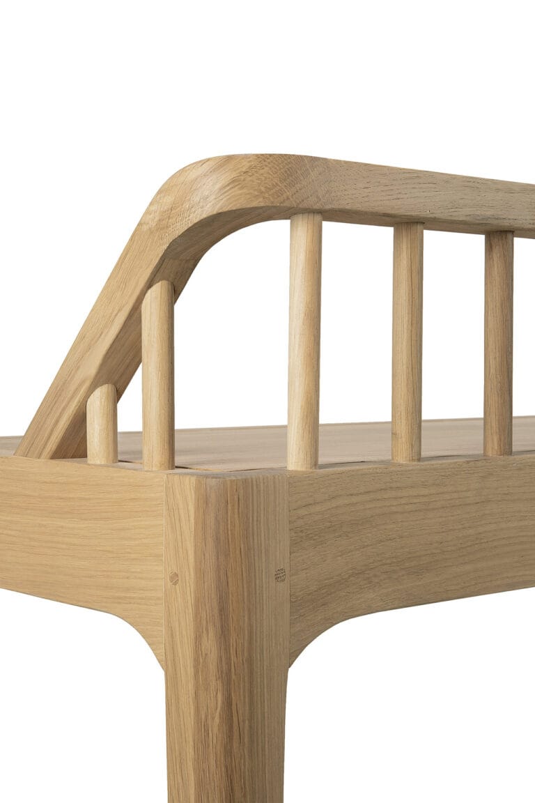 51243 Suoliukas Spindle šviesaus medžio ąžuolo ant kojelių skandinaviško stiliaus. 150x35x60h cm (11)