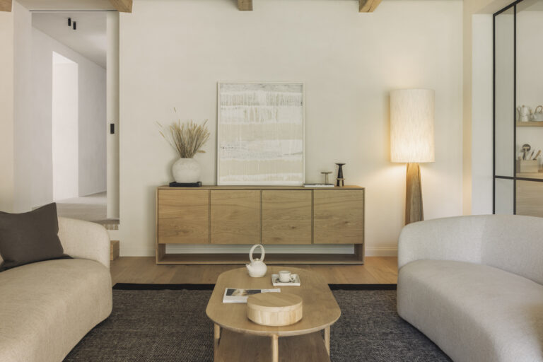 51438 Svetainės komoda Nordic 210x45x78h cm šviesaus ąžuolo medžio skandinaviško stiliaus (4)