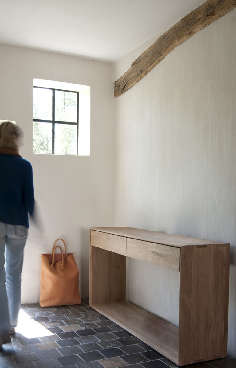 51444 Konsolė Nordic 160x40x85h cm skandinaviško stiliaus šviesaus medžio ąžuolo (2)