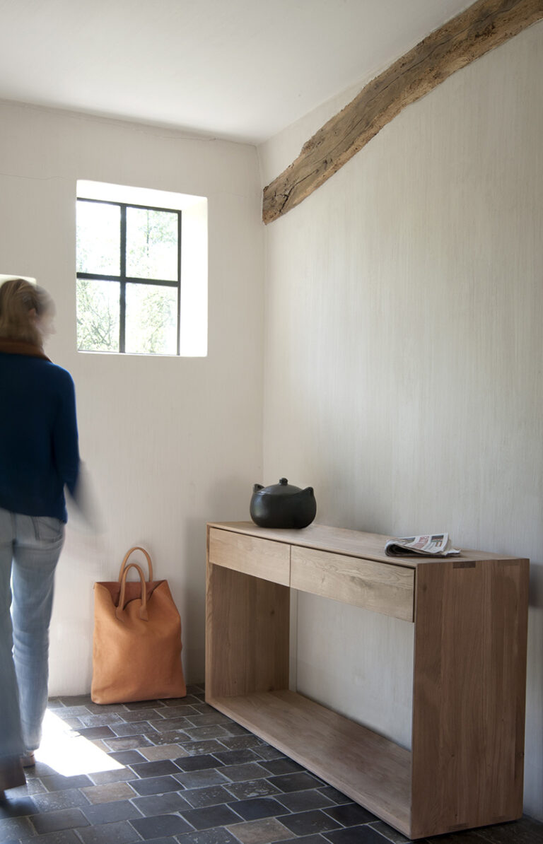 51447 Konsolė Nordic šviesaus ąžuolo medžio 120x40x85h cm skandinaviško stiliaus (7)