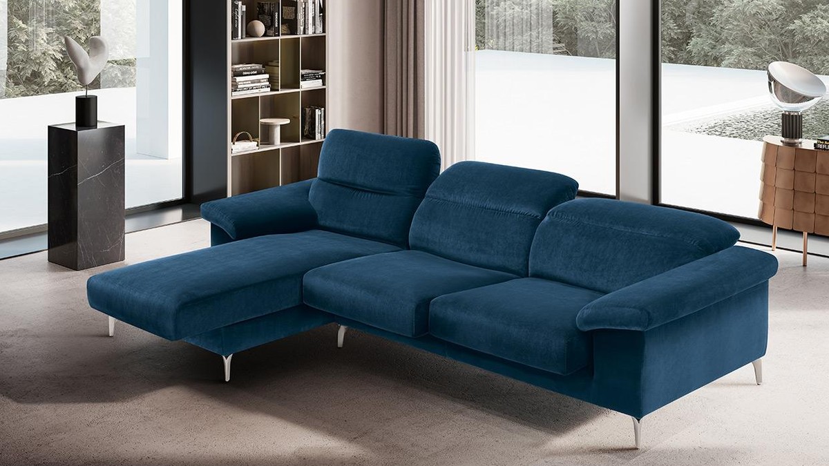 Tamsiai mėlyna kampinė sofa All-In su pakeltomis galvos atramomis, FELIS