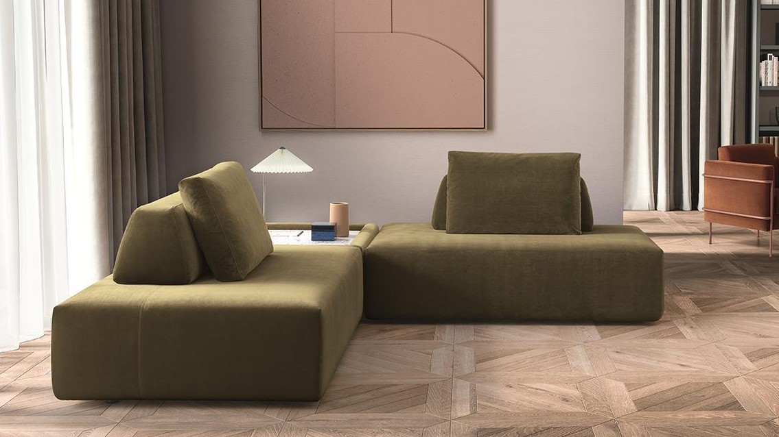 Alyvuogių modulinė sofa Platform ant medinio parketo, FELIS