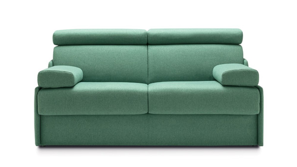 Žalia sofa-lova Bob baltame fone su plačiais porankiais, FELIS