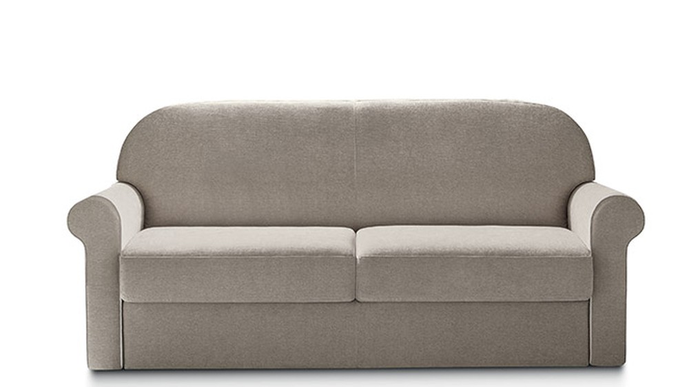 Kreminė sofa-lova Bernie baltame fone su ištisiniu atlošu, FELIS
