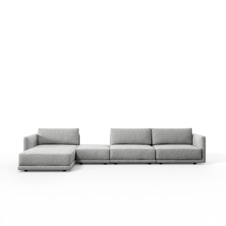 Ilga sofa Mac su šezlongu ir pufu
