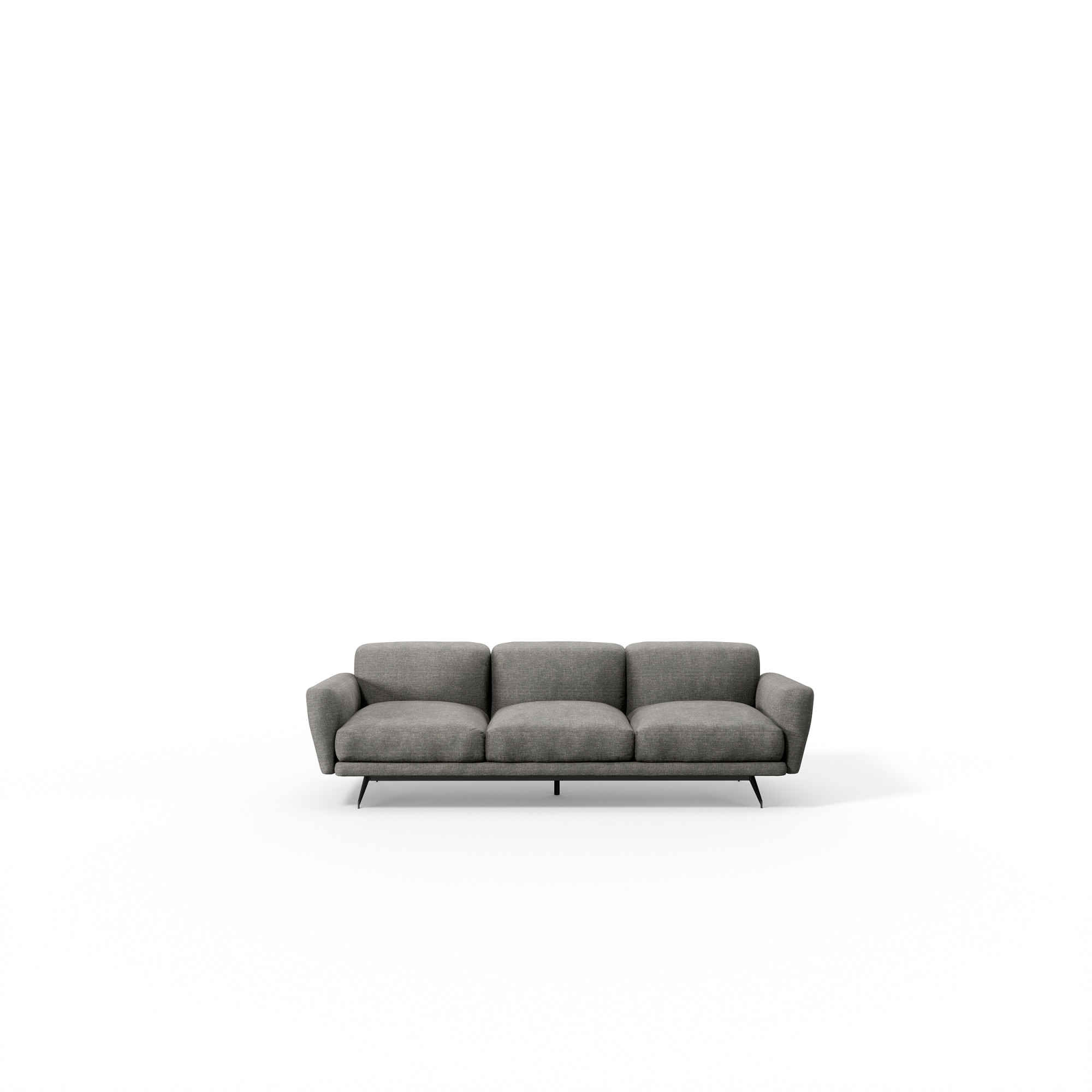 Pilkas audinys, trys sėdynės, trivietė sofa Noa, baltame fone, Novamobili