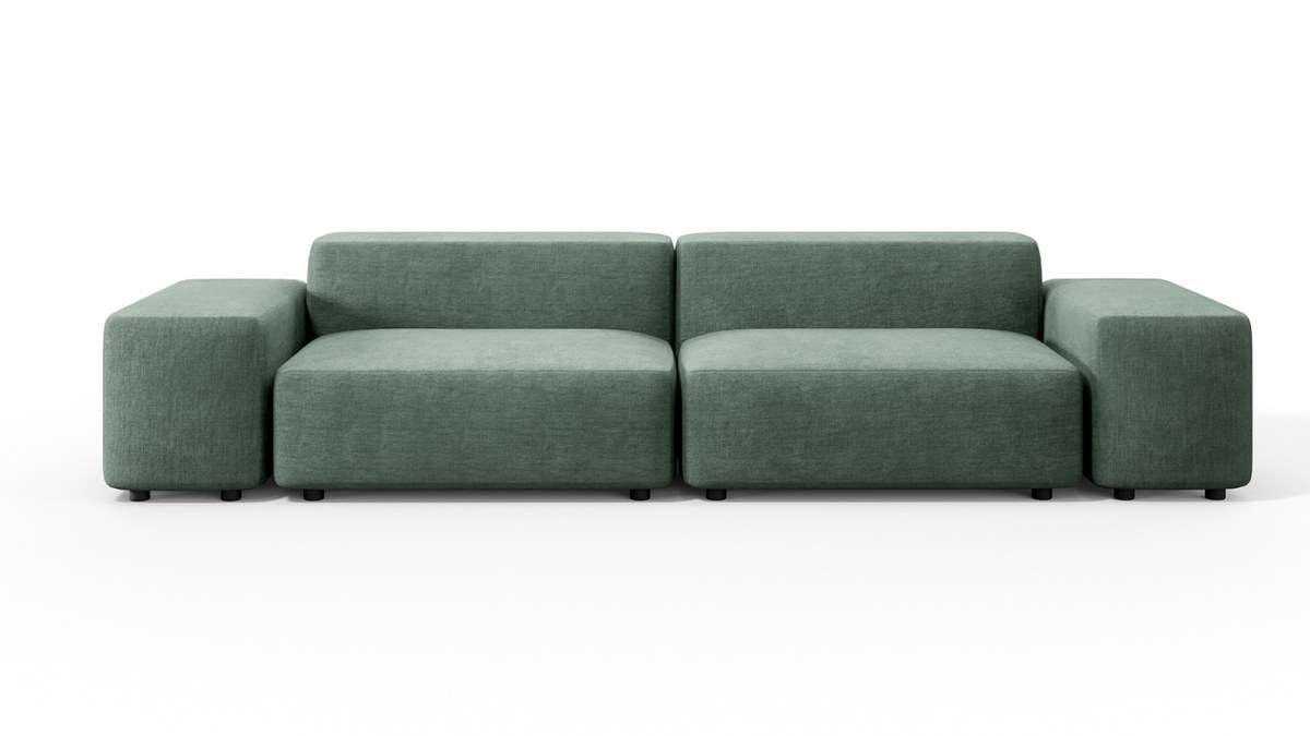 Trivietė sofa Avenue su dėžės formos porankiais