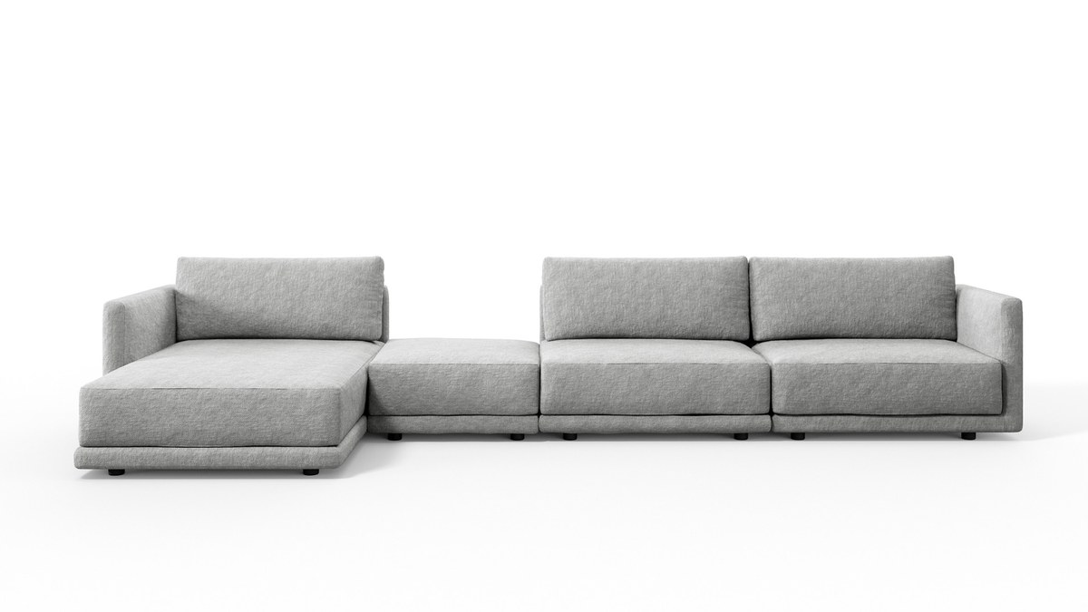 Ilga sofa Mac su šezlongu ir pufu